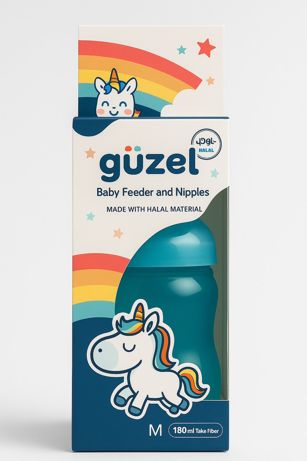 Guzel Baby Feeder Bottle 200ml – BPA-Free, Halal Material, Soft Silicone Nipple – Medium Size for Growing Babies